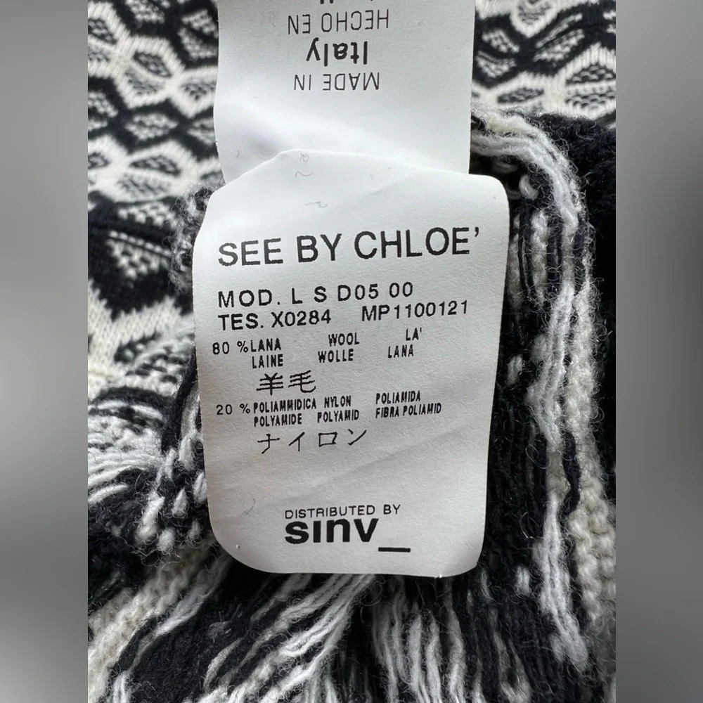 See by Chloe Womens Geometric Print Turtleneck Sweater Mini Dress Wool Size 4 - Picture 13 of 13